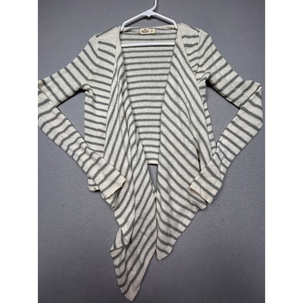 Hollister Cardigan Wool Blend Striped Grey White Small Womens
